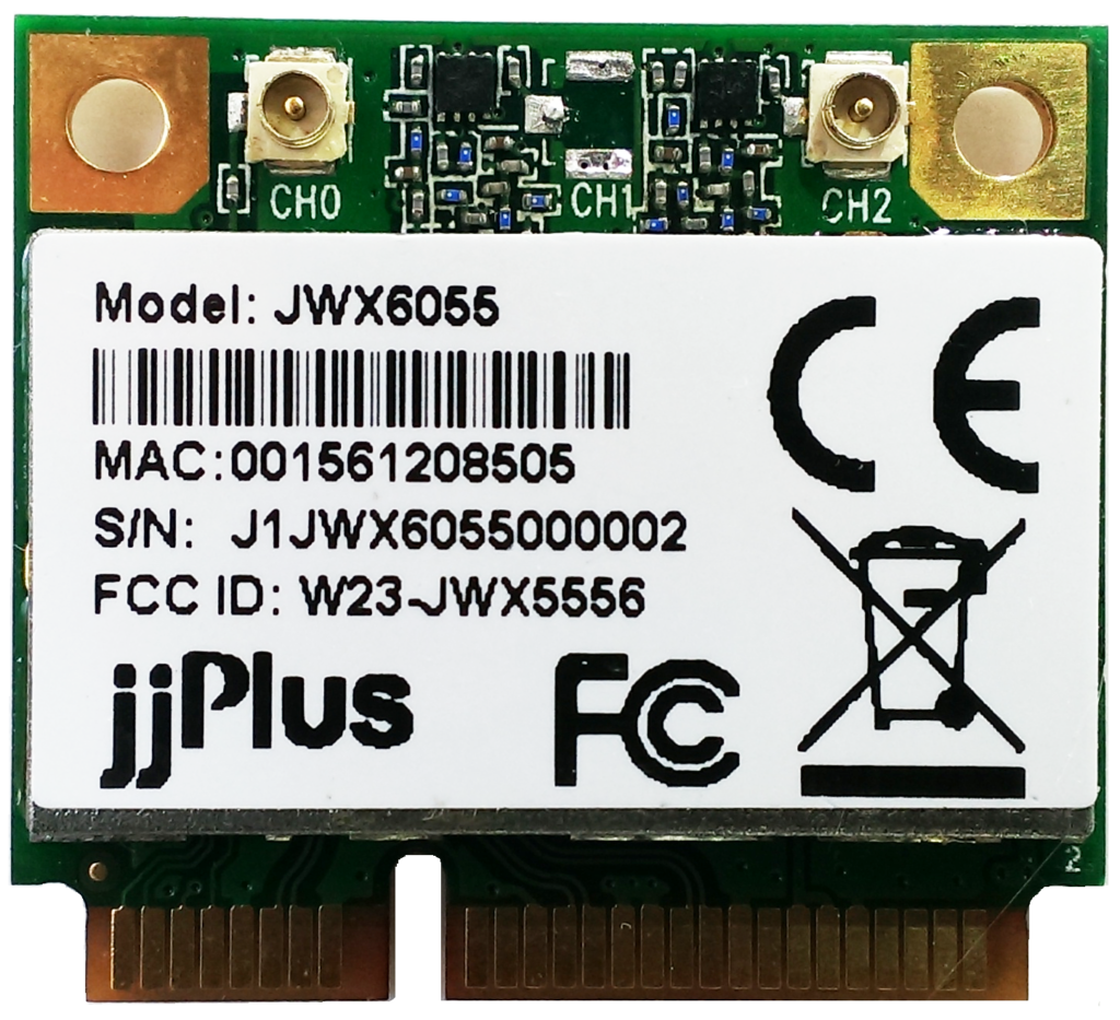 JWX6055 | 802.11ac/a/b/g/n_2×2@2.4/5GHz_QCA9882_PCIe 1.2_Mini PCIe_2 x U.FL Connector