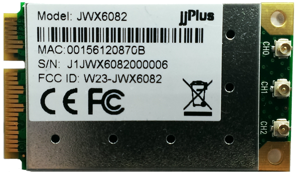 JWX6082 | 802.11a/b/g/n_3×3@2.4/5GHz_AR9390_PCIe 1.1_Mini PCIe_3 x U.FL Connector
