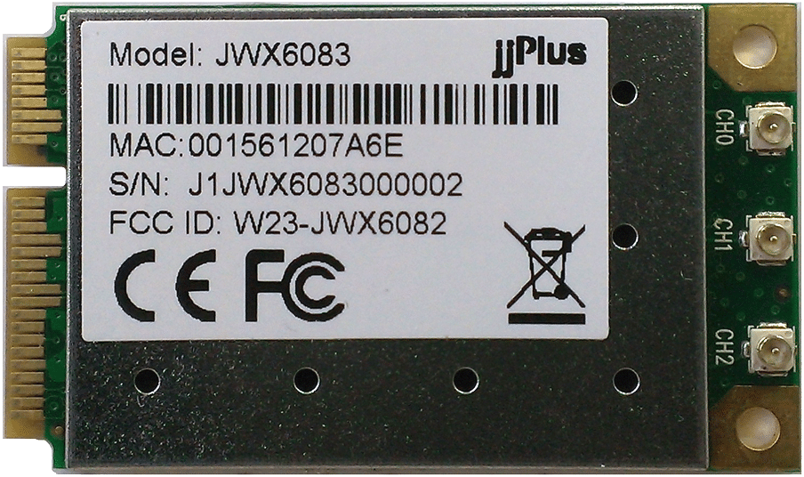 JWX6083 | 802.11a/b/g/n_3×3@2.4/5GHz_AR9380_PCIe 1.1_Mini PCIe_3 x U.FL Connector